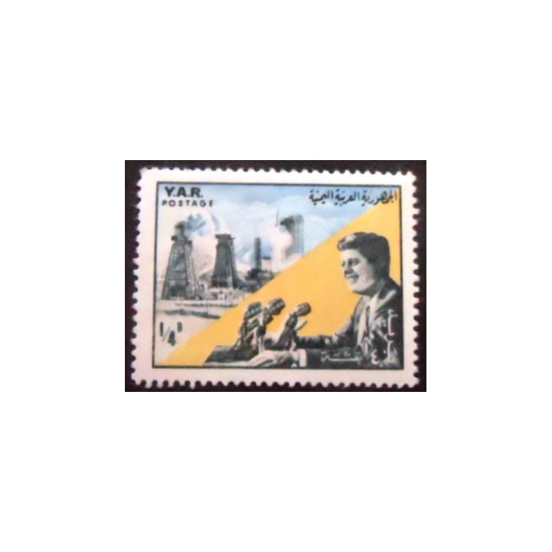 Imagem do selo da Rep. Árabe do Yemen de 1965 President Kennedy and Rocket Launch anunciado
