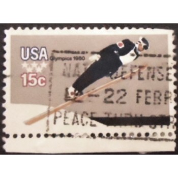 Imagem do selo postal dos Estados Unidos de 1980 Ski jumping anunciado