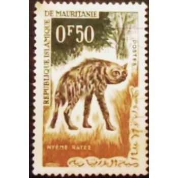 Imagem do selo postal da Mauritânia de 1963 Striped Hyena anunciado