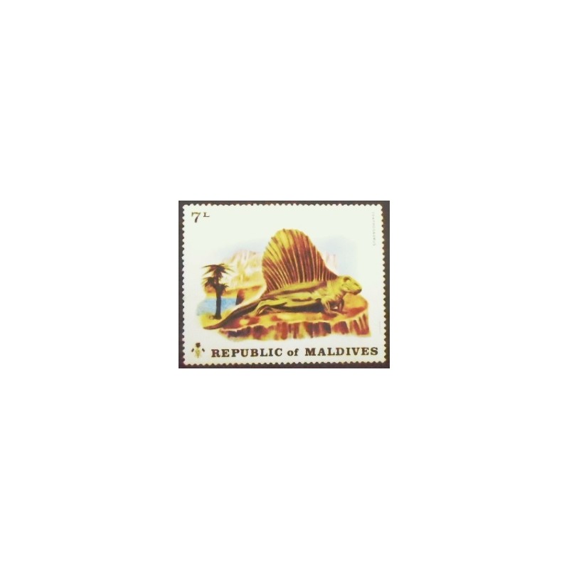 Imagem do selo postal das Maldivas de 1972 Edaphosaurus anunciado