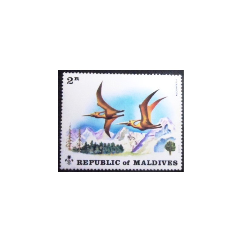 Imagem do selo postal das Maldivas de 1972 Pteranodon M anunciado