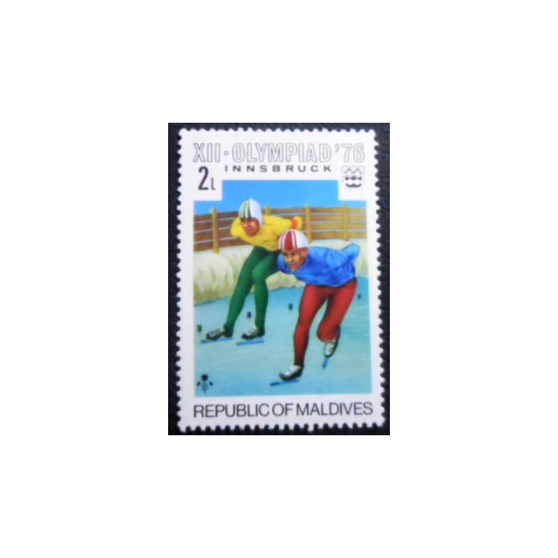 Imagem do selo postal das Maldivas de 1976 Speed Skating anunciado