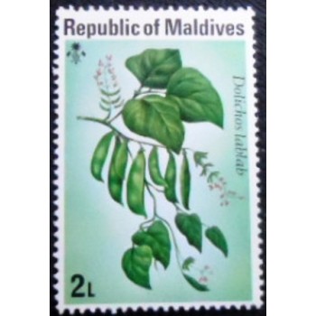 Imagem do selo postal das Maldivas de 1976 Bonavist beans anunciado