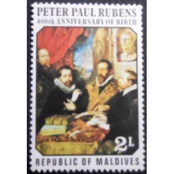Imagem do selo postal das Maldivas de 1977 Four Philosophers N anunciado
