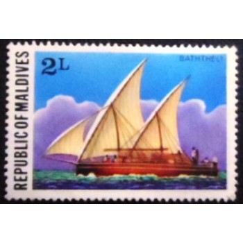 Imagem do selo postal das Maldivas de 1978 Two-master Baththeli anunciado