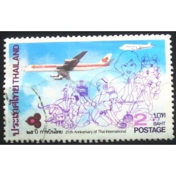 Imagem do selo postal da Tailândia de 1985 DC-6 DC-8 anunciado