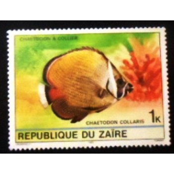 Imagem do selo postal do Zaire de 1980 Collared Butterflyfish