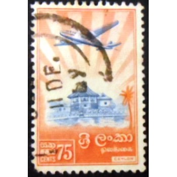 Imagem do selo postal do Ceilão de 1959 Plane over Octagon Library Redrawn