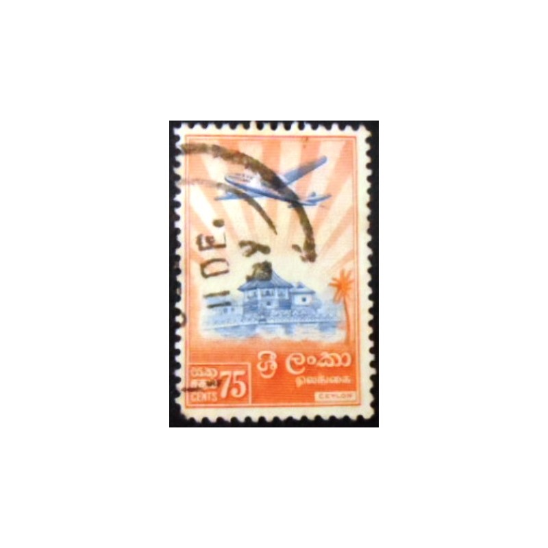 Imagem do selo postal do Ceilão de 1959 Plane over Octagon Library Redrawn