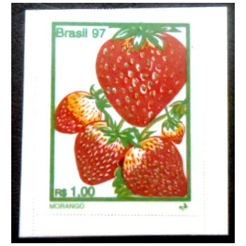 Imagem do selo postal do Brasil de 1999 Morangos N anunciado