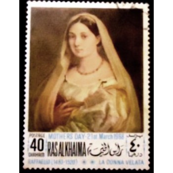 Imagem do selo postal do Ras Alkhaima de 1968 La Donna Velata NCC anunciado