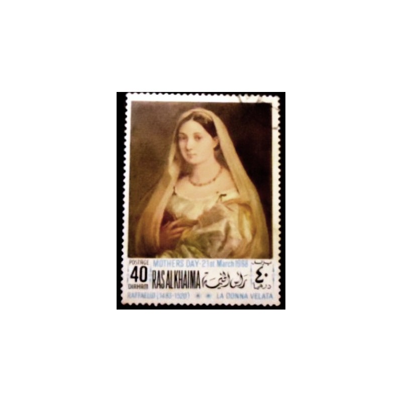 Imagem do selo postal do Ras Alkhaima de 1968 La Donna Velata NCC anunciado