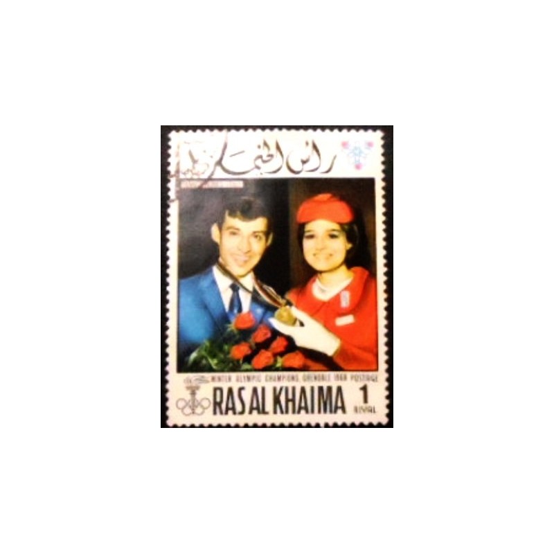 Imagem do selo postal de Ras Al Khaima de 1968 Franco Nones anunciado