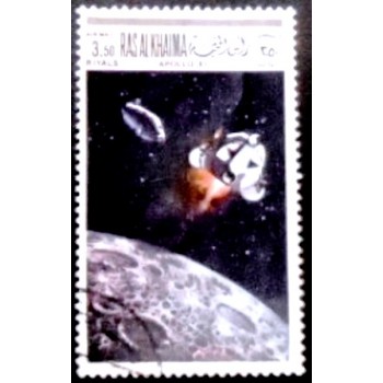 Imagem do selo postal de Ras Al Khaima de 1969 Apollo 11 MCC anunciado