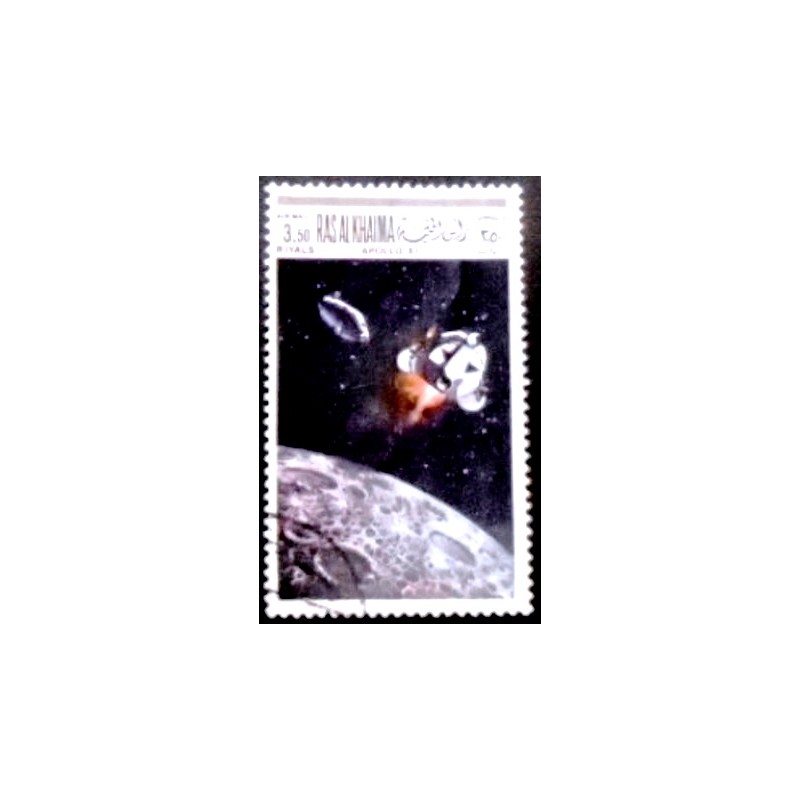 Imagem do selo postal de Ras Al Khaima de 1969 Apollo 11 MCC anunciado
