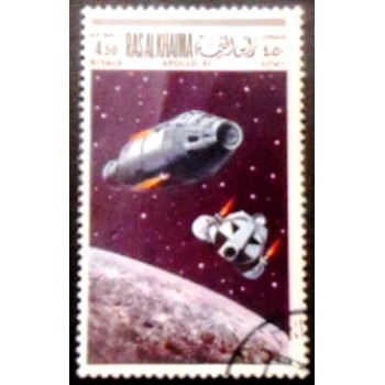 Imagem do selo postal de Ras Al Khaima de 1969 Return anunciado