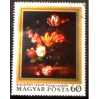 Imagem do selo postal da Hungria de 1977 Flowers by Jakab Bogdány NCC anunciado