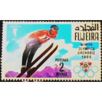 Imagem do selo postal de Fujeira de 1968 Ski jumping anunciado