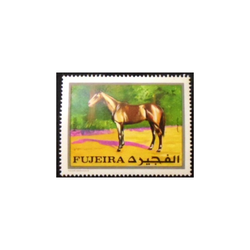 Imagem do selo postal de Fujeira de 1970 Chestnut Stallion anunciado