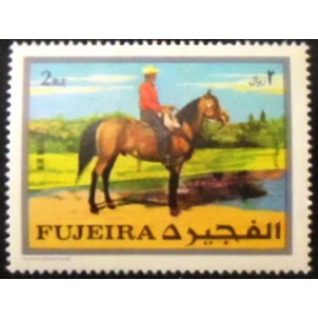 Imagem do selo postal de Fujeira de 1970 Horse with Cowboy anunciado