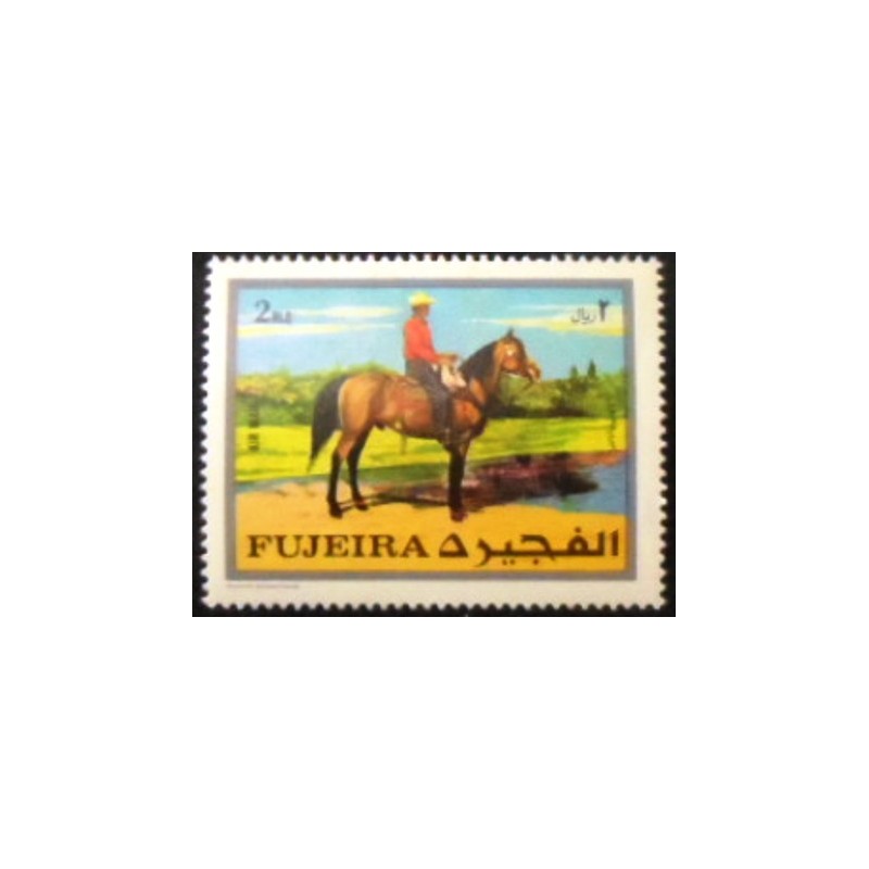 Imagem do selo postal de Fujeira de 1970 Horse with Cowboy anunciado