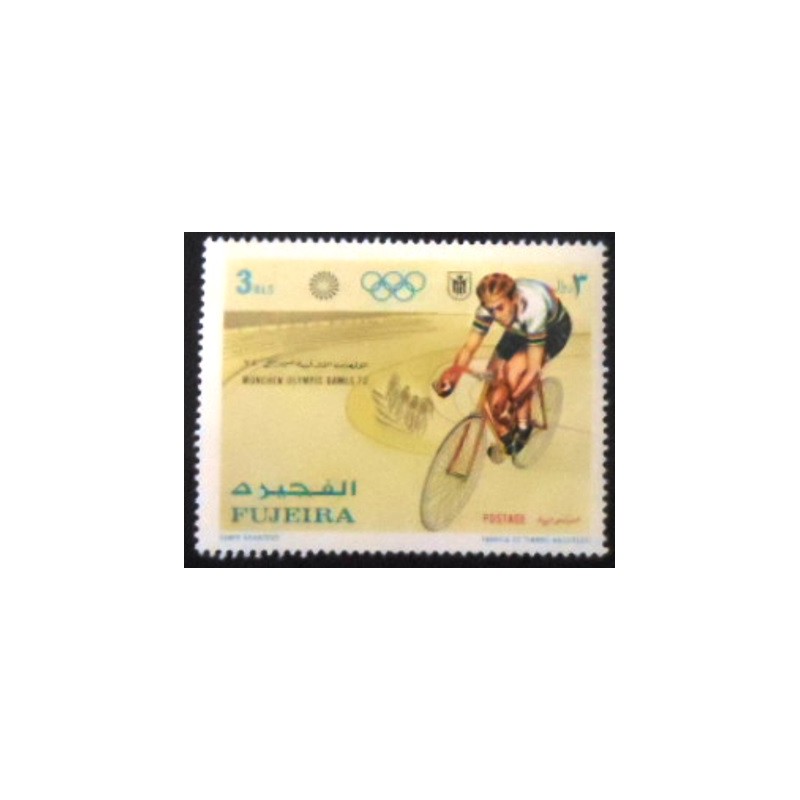 Imagem do selo postal de Fujeira de 1971 Cycling anunciado