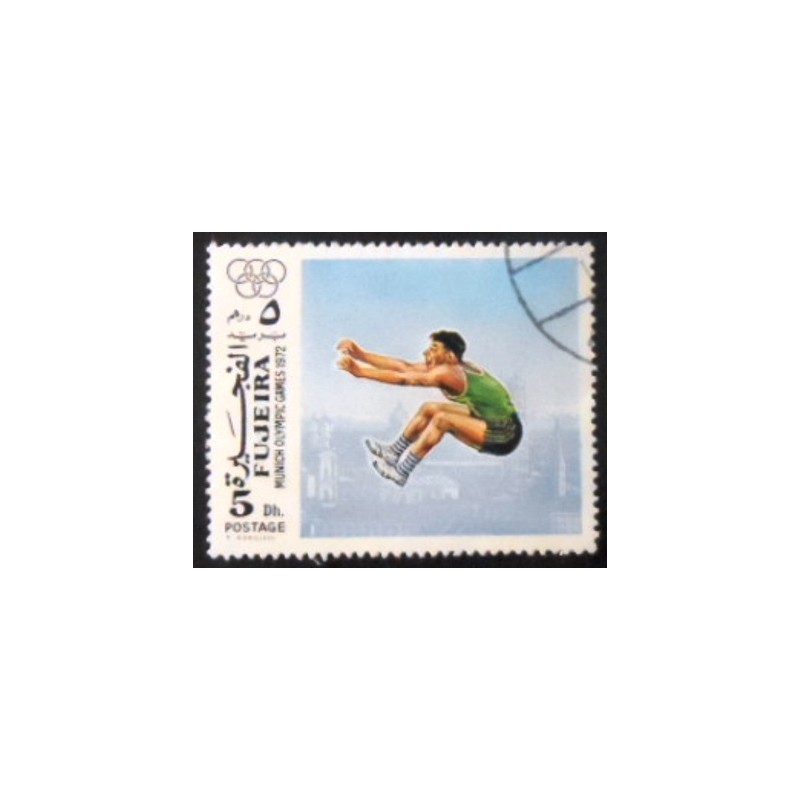 Imagem do selo postal de Fujeira de 1972 Long Jump anunciado