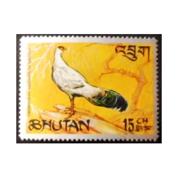 Imagem do selo postal do Bhutão de 1968 White-eared Pheasant anunciado
