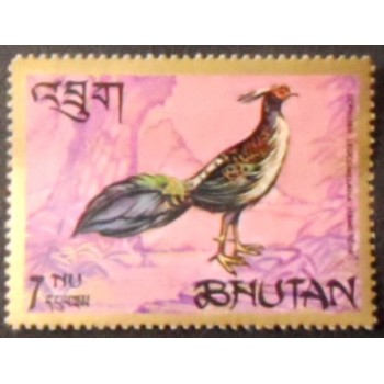 Imagem do selo postal do Bhutão de 1968 Himalayan Monal M anunciado