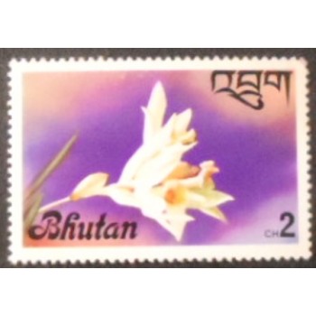 Imagem do selo postal do Bhutan de 1976 Thunia Alba anunciado