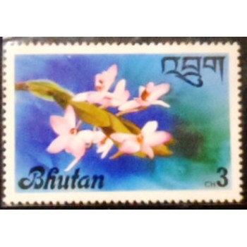 Imagem do selo postal do Bhutan de 1976 Dendrobium Parishii anunciado