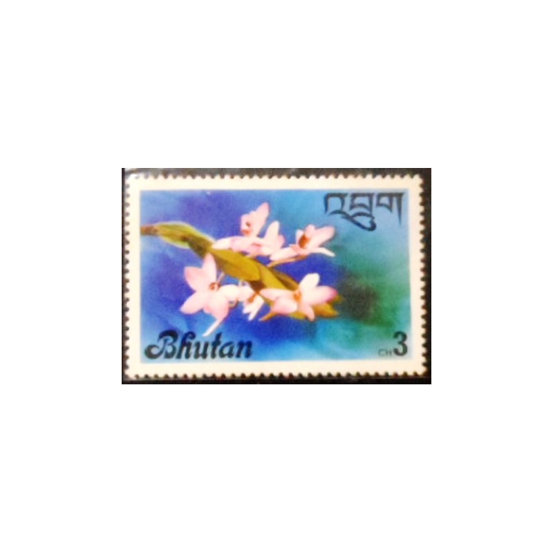 Imagem do selo postal do Bhutan de 1976 Dendrobium Parishii anunciado