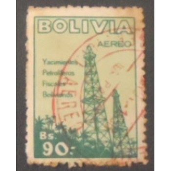 Imagem do selo postal da Bolívia de 1955 Oil Derricks´90 anunciado