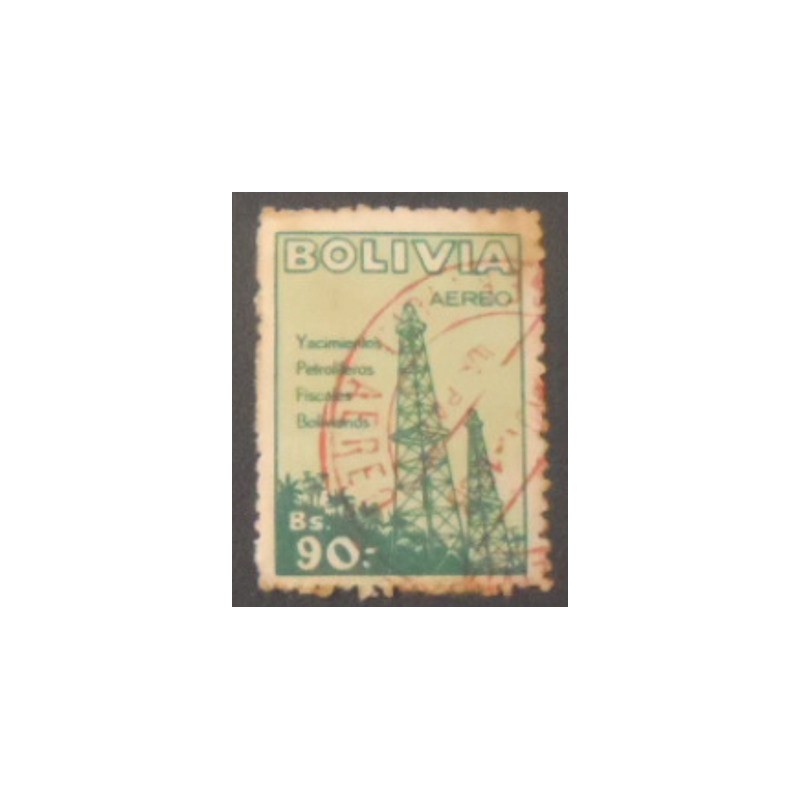 Imagem do selo postal da Bolívia de 1955 Oil Derricks´90 anunciado