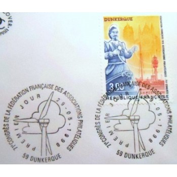 Imagem do First Day Cover da França de 1998 Dunkerque 98 anunciado - detalhe