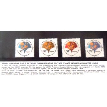 Imagem da série de selos postais de Singapura de 1980 ASEAN Submarine Cable Network anunciada