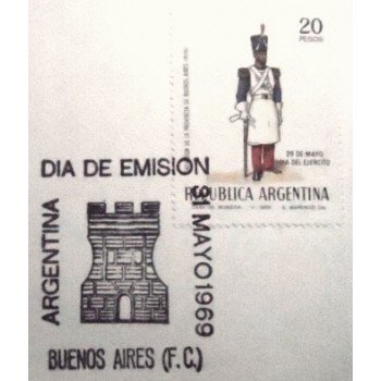 Imagem do First Day Card da Argentina de 1969 Dia Del Ejercito anunciado detalhe