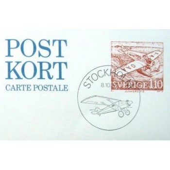 Imagem do Cartão postal da Suécia de 1977 Charles Lindberg  anunciado detalhe