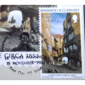 Imagem do Máximo postal de Guernsey de 1980 Cow Lane Circa 1852 anunciado detalhe