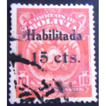 Selo postal da Bolívia de 1923 Coat of Arms surcharged 15