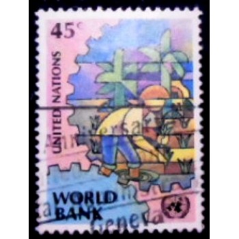 Imagem do selo postal da ONU Nova Iorque de 1989 World Bank anunciado