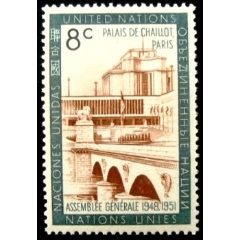 Imagem do selo postal das Nações Unidas de 1960 Palais de Chailot 8 anunciado
