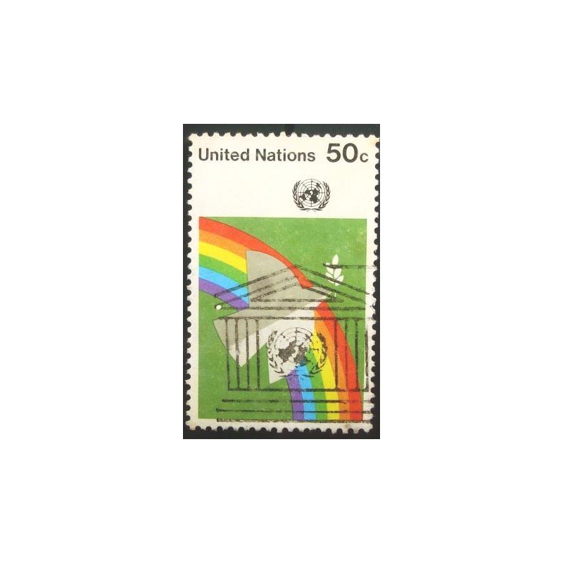 Imagem do selo postal Nações Unidas de 1976 Dove And Rainbow anunciado