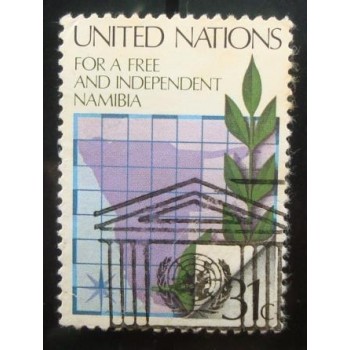 Imagem do selo postal Nações Unidas de 1979 For a Free and Independent Namibia anunciado