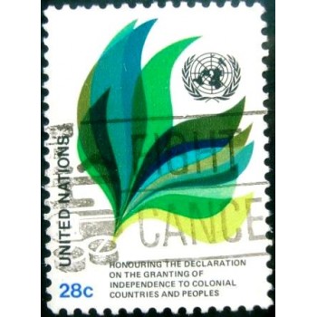 Imagem do selo postal das Nações Unidas de 1982 Decolonization anunciado