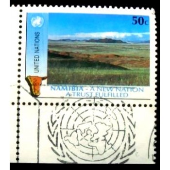 Imagem do selo postal das Nações Unidas de 1991 Namibian Independence anunciado