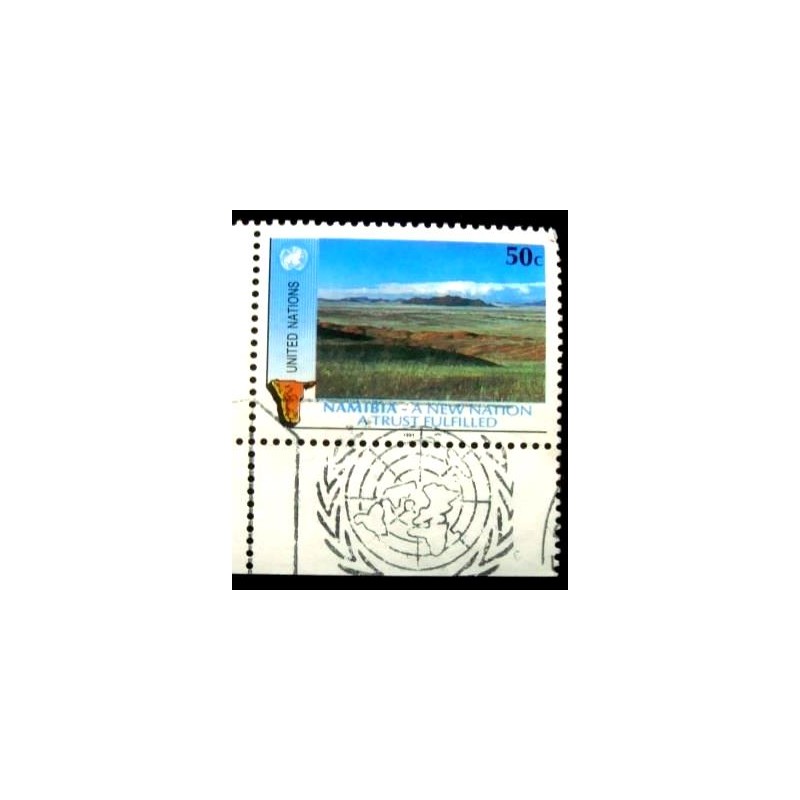 Imagem do selo postal das Nações Unidas de 1991 Namibian Independence anunciado