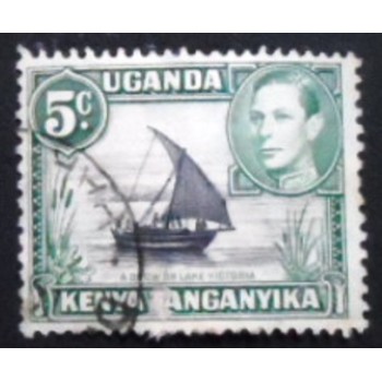 Imagem do selo postal da África Oriental Britânica de 1938 Dhow on Lake Victoria anunciado