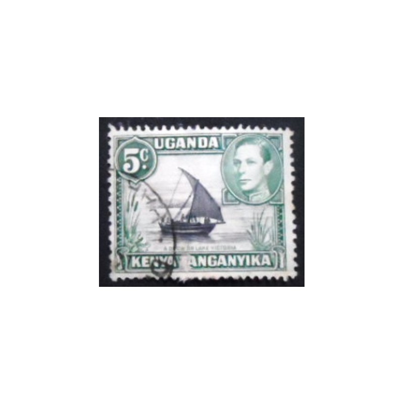 Imagem do selo postal da África Oriental Britânica de 1938 Dhow on Lake Victoria anunciado