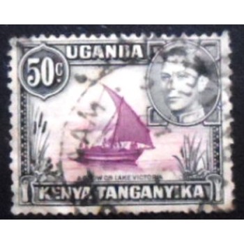 Imagem do selo postal da África Oriental Britânica de 1936 Dhow on Lake Victoria anunciado
